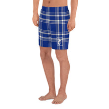 Load image into Gallery viewer, Men's Athletic Long Shorts Blue Plaid
