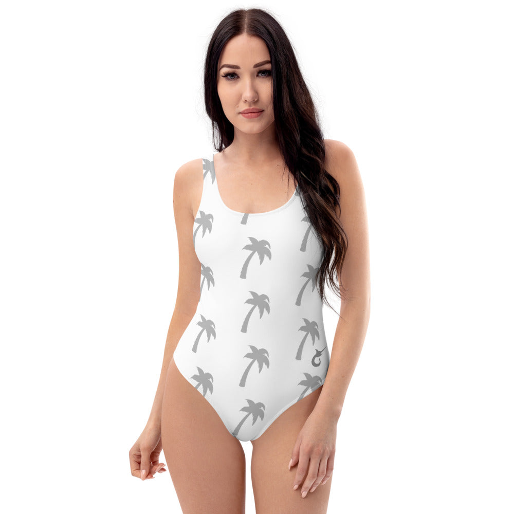 One-Piece Swimsuit Palm Tree (White)