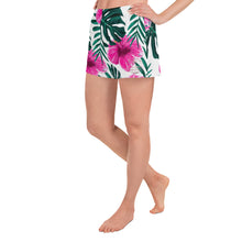 Load image into Gallery viewer, Women&#39;s Athletic Short Hibiscus (White) Shorts
